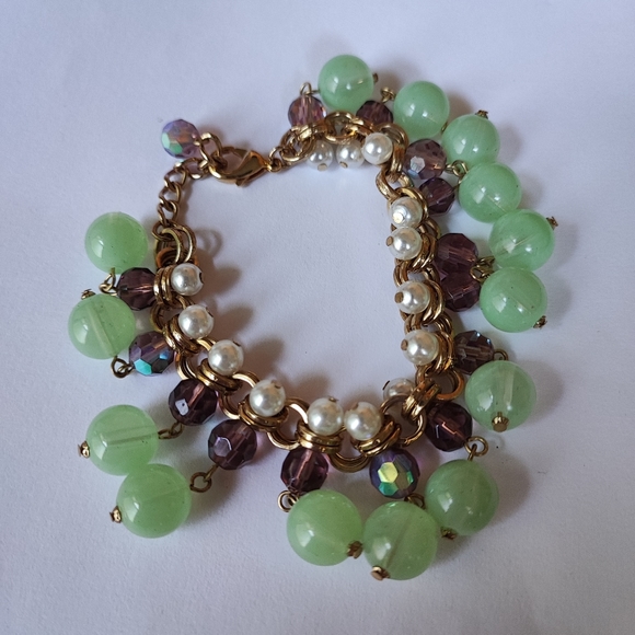 Set of Faux Jade Beads Pearls Bracelet and Necklace Vintage Amethyst Purple EUC - Picture 2 of 15